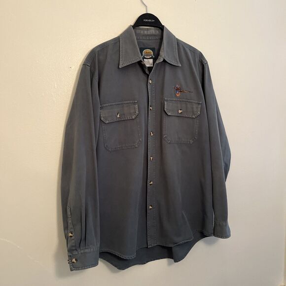 CABELAS Vintage 90s Gorpcore Cotton Canvas Embroidered Pheasant Long Sleeve- L - Picture 4 of 10